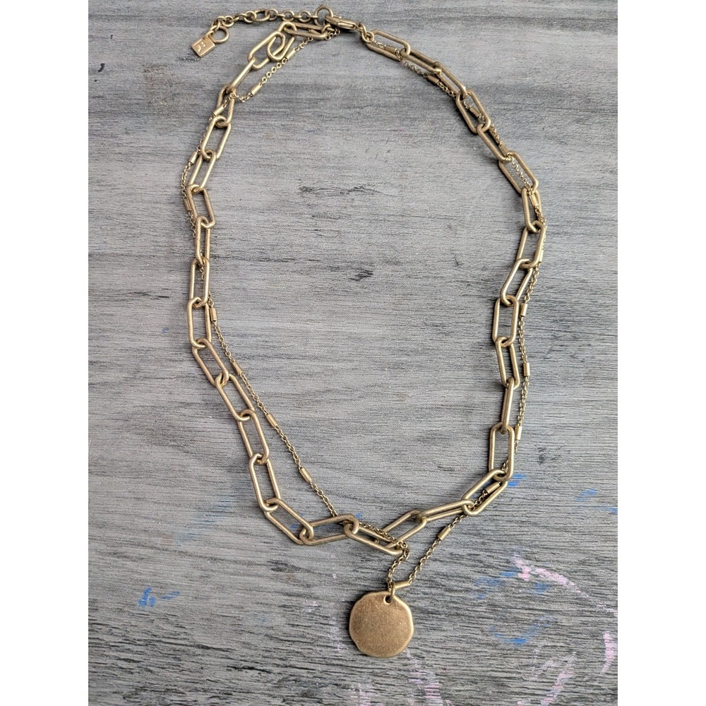 Banana Republic Gold Tone Layered Paperclip Chain Coin Pendant Necklace 20"
